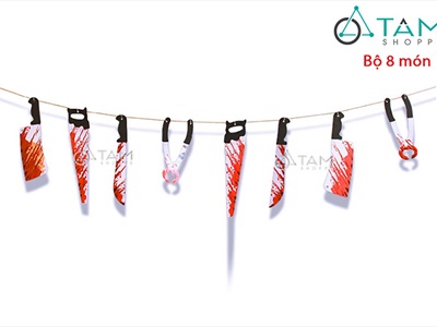 Dây banner giấy treo dao máu nhiều kiểu [Kèm dây - hình in] BANER-HLW-09
