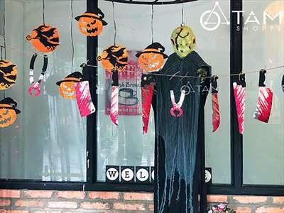 Dây banner giấy treo dao máu nhiều kiểu [Kèm dây - hình in] BANER-HLW-09