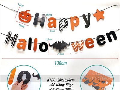 Dây banner Halloween giấy bìa cứng 2 kiểu vàng cam đen BANER-HLW-03