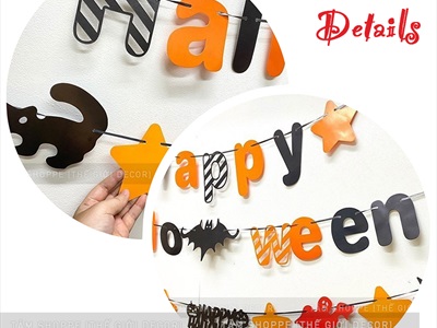 Dây banner Halloween giấy bìa cứng 2 kiểu vàng cam đen BANER-HLW-03