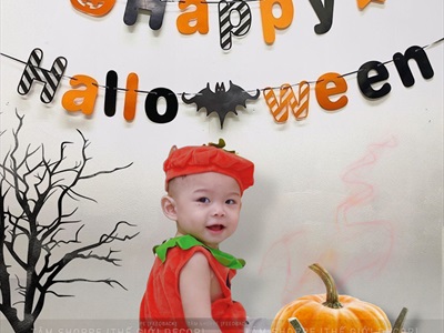 Dây banner Halloween giấy bìa cứng 2 kiểu vàng cam đen BANER-HLW-03