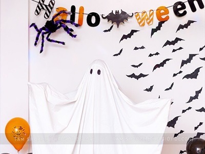 Dây banner Halloween giấy bìa cứng 2 kiểu vàng cam đen BANER-HLW-03