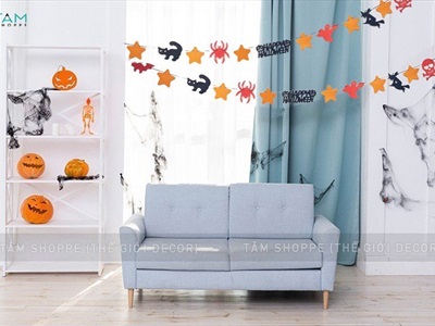 Dây banner Halloween giấy bìa cứng 2 kiểu vàng cam đen BANER-HLW-03