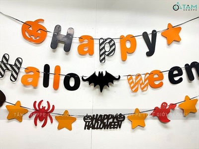 Dây banner Halloween giấy bìa cứng 2 kiểu vàng cam đen BANER-HLW-03