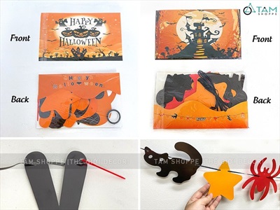 Dây banner Halloween giấy bìa cứng 2 kiểu vàng cam đen BANER-HLW-03