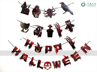 Dây banner Halloween giấy chủ đề nghĩa địa ma cây máu BANER-HLW-04