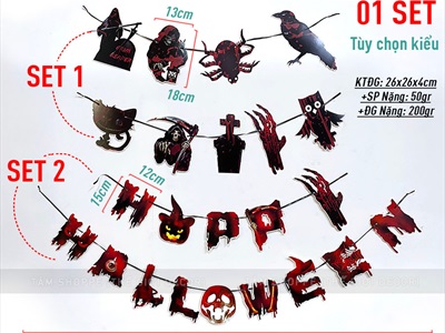 Dây banner Halloween giấy chủ đề nghĩa địa ma cây máu BANER-HLW-04