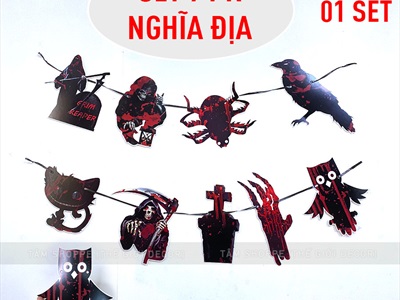 Dây banner Halloween giấy chủ đề nghĩa địa ma cây máu BANER-HLW-04