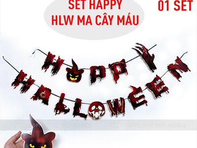 Dây banner Halloween giấy chủ đề nghĩa địa ma cây máu BANER-HLW-04