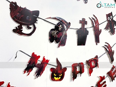 Dây banner Halloween giấy chủ đề nghĩa địa ma cây máu BANER-HLW-04