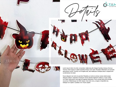 Dây banner Halloween giấy chủ đề nghĩa địa ma cây máu BANER-HLW-04