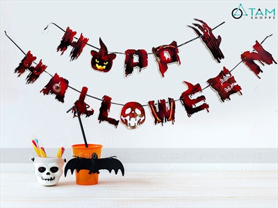 Dây banner Halloween giấy chủ đề nghĩa địa ma cây máu BANER-HLW-04