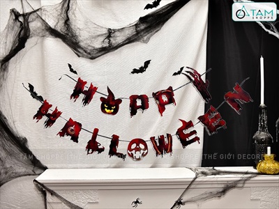 Dây banner Halloween giấy chủ đề nghĩa địa ma cây máu BANER-HLW-04