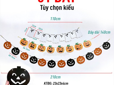 Dây banner Halloween giấy in bí ngô ma kim tuyến  BANER-HLW-05