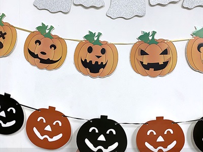 Dây banner Halloween giấy in bí ngô ma kim tuyến  BANER-HLW-05