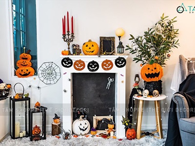 Dây banner Halloween giấy in bí ngô ma kim tuyến  BANER-HLW-05