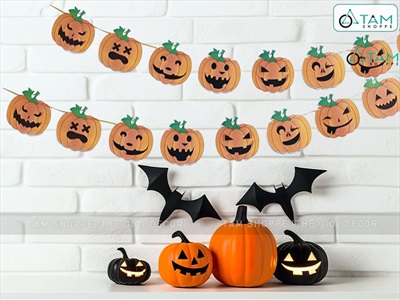 Dây banner Halloween giấy in bí ngô ma kim tuyến  BANER-HLW-05