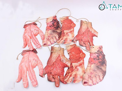 Dây banner giấy treo tay chân máu nhiều kiểu [Kèm dây - hình in] BANER-HLW-10