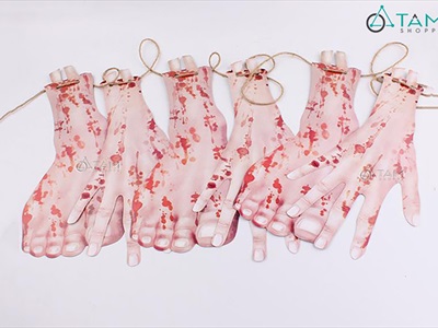 Dây banner giấy treo tay chân máu nhiều kiểu [Kèm dây - hình in] BANER-HLW-10