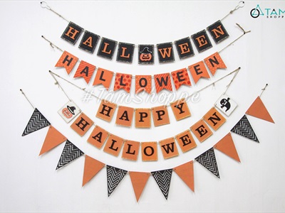 Dây banner chữ Halloween bằng gỗ handmade nhiều kiểu BANER-HLW-01