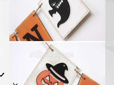 Dây banner chữ Halloween bằng gỗ handmade nhiều kiểu BANER-HLW-01