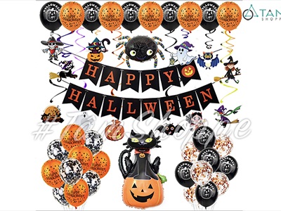 Dây banner giấy Happy Halloween cờ đuôi cá đen cam [Kèm dây - Giấy dày] BANER-HLW-08