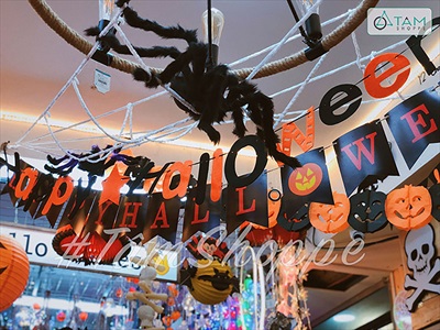 Dây banner giấy Happy Halloween cờ đuôi cá đen cam [Kèm dây - Giấy dày] BANER-HLW-08