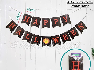 Dây banner giấy Happy Halloween cờ đuôi cá đen cam [Kèm dây - Giấy dày] BANER-HLW-08