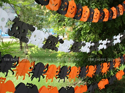Dây banner treo Halloween bằng giấy các kiểu dài 3m BANER-HLW-02