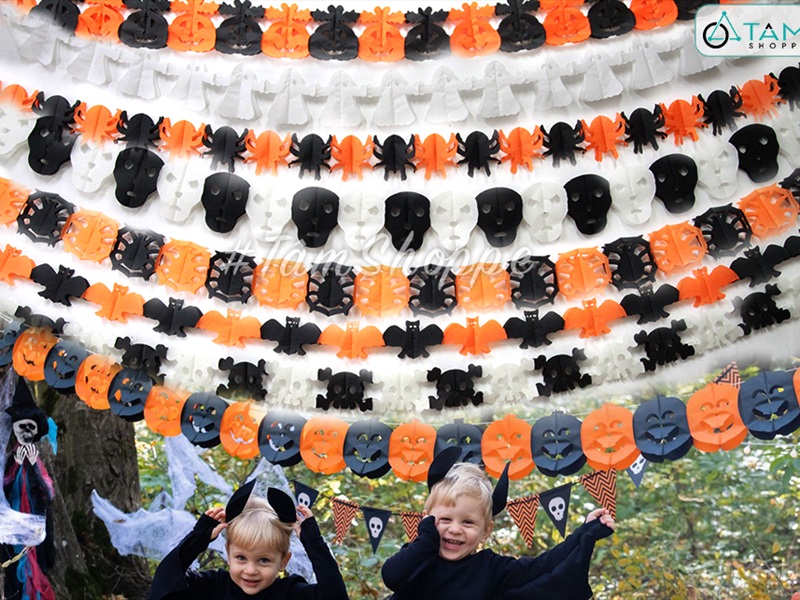 Dây banner treo Halloween bằng giấy các kiểu dài 3m BANER-HLW-02