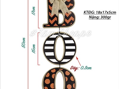 Dây treo Halloween chữ BOO gỗ hoạ tiết [01 mặt - Dài 50cm] DTR-HLW-06