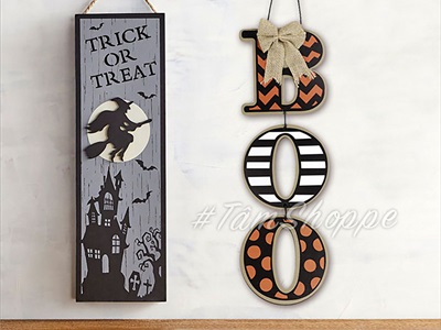 Dây treo Halloween chữ BOO gỗ hoạ tiết [01 mặt - Dài 50cm] DTR-HLW-06