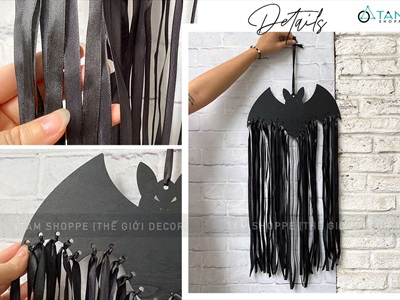 Dây treo Halloween con dơi lớn tua rua đen [65x30cm - Bằng gỗ] TCV-DOI-03