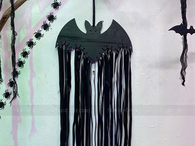 Dây treo Halloween con dơi lớn tua rua đen [65x30cm - Bằng gỗ] TCV-DOI-03