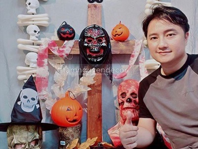 Dây treo Halloween đầu lâu nhựa xương chéo dài 110cm DTR-HLW-03