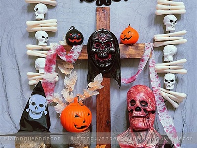 Dây treo Halloween đầu lâu nhựa xương chéo dài 110cm DTR-HLW-03