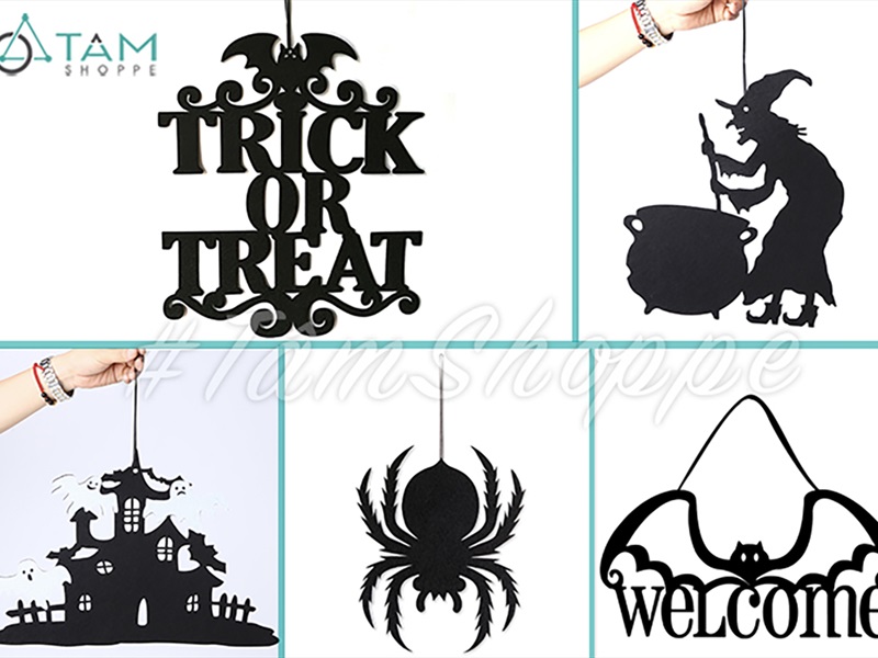 Dây treo Halloween nỉ đen 30-80cm nhiều kiểu [Có dây treo - 2 lớp] DTR-HLW-07