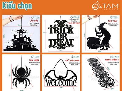Dây treo Halloween nỉ đen 30-80cm nhiều kiểu [Có dây treo - 2 lớp] DTR-HLW-07