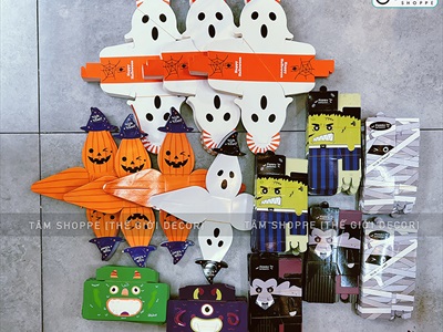 Hộp giấy đựng kẹo Halloween bí ngô ma trắng DIY tự lắp ráp [Cứng cáp - Ráp dễ] DUNGKEO-01