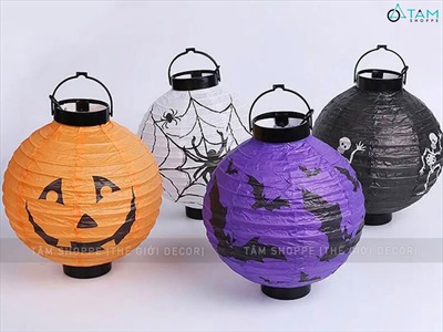 Lồng đèn Halloween giấy khung nhựa có đèn Led ĐK20cm (tặng Pin) LDEN-GIAY-09