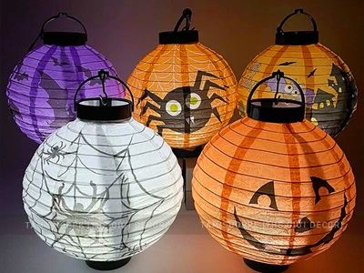 Lồng đèn Halloween giấy khung nhựa có đèn Led ĐK20cm (tặng Pin) LDEN-GIAY-09