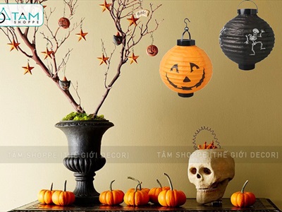 Lồng đèn Halloween giấy khung nhựa có đèn Led ĐK20cm (tặng Pin) LDEN-GIAY-09