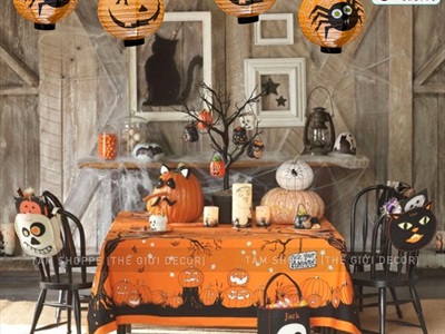 Lồng đèn Halloween giấy khung nhựa có đèn Led ĐK20cm (tặng Pin) LDEN-GIAY-09