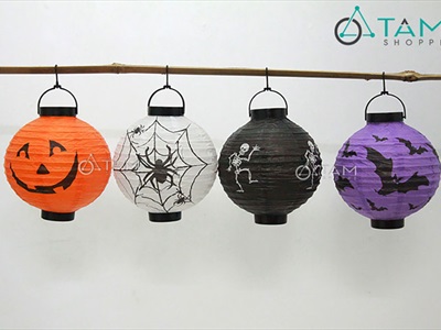 Lồng đèn Halloween giấy khung nhựa có đèn Led ĐK20cm (tặng Pin) LDEN-GIAY-09