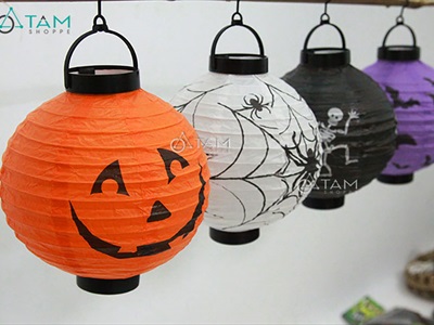 Lồng đèn Halloween giấy khung nhựa có đèn Led ĐK20cm (tặng Pin) LDEN-GIAY-09