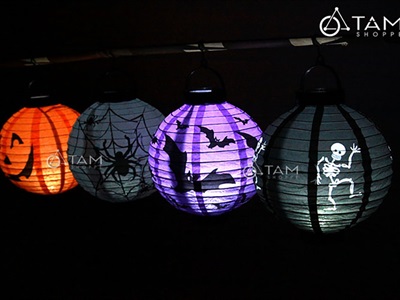 Lồng đèn Halloween giấy khung nhựa có đèn Led ĐK20cm (tặng Pin) LDEN-GIAY-09