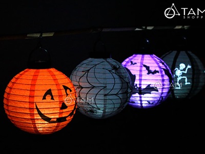 Lồng đèn Halloween giấy khung nhựa có đèn Led ĐK20cm (tặng Pin) LDEN-GIAY-09