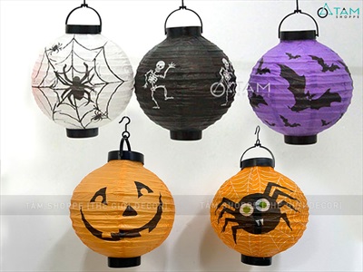 Lồng đèn Halloween giấy khung nhựa có đèn Led ĐK20cm (tặng Pin) LDEN-GIAY-09