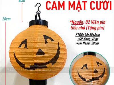 Lồng đèn Halloween giấy khung nhựa có đèn Led ĐK20cm (tặng Pin) LDEN-GIAY-09