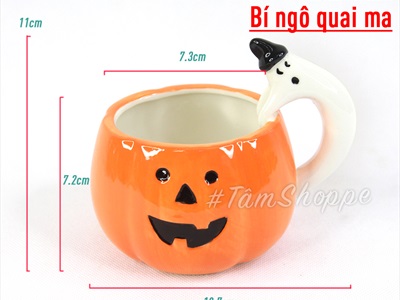 Ly gốm Halloween bí ngô dễ thương có quai cầm LGOM-02